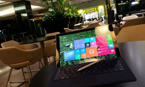 The Fine Microsoft Surface Pro 3 at the quiet pre-8AM Foodcourt at Parramatta Westfield. As a Marketing Consultant, this is a beautiful and amazing device of speed, quality and usability. I love Microsoft!